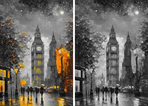 black and white oil painting of Amazing view of Big Ben in London night stars England. watercolor, oil on canvas, wallpaper, buildings, sunset, art, artwork.	
