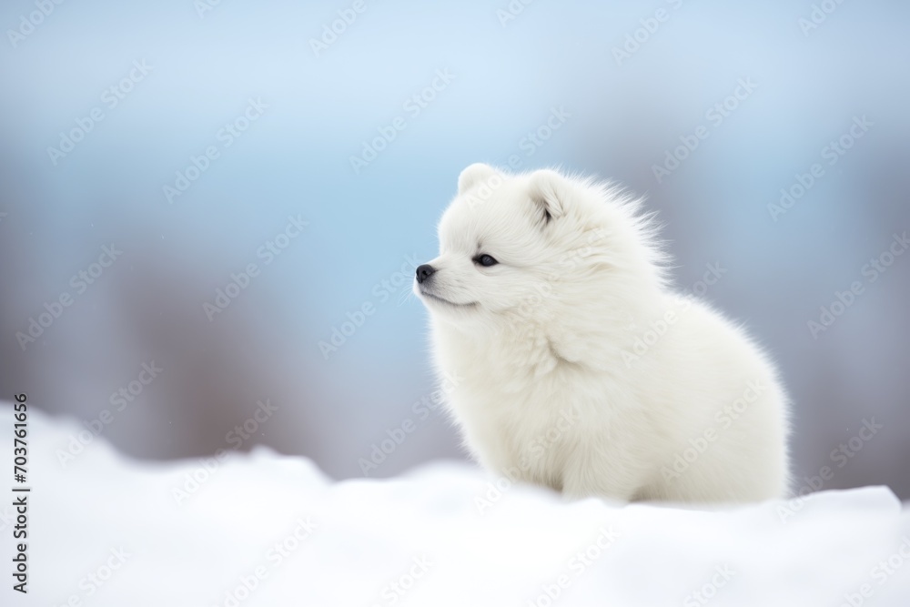 profile of arctic fox sitting in a snowdrift