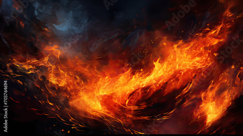 A roaring and vibrant fire with intense flames against a dark background, creating a feeling of warmth and energy Ai Generative © SK