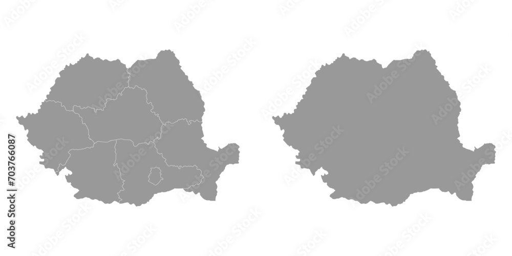 Romania gray map with regions. Vector illustration.