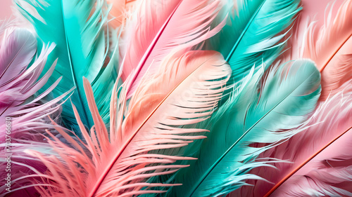Colorful feathers background. Close-up of colorful feather texture.
