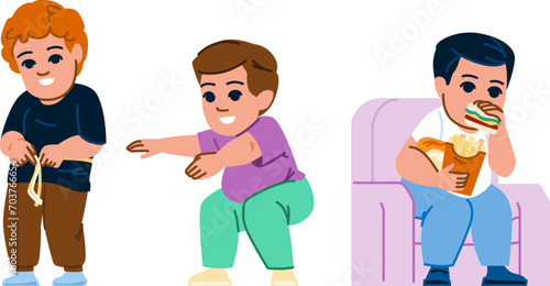 obese overweight kid boy vector. food unhealthy, eat childhood, person belly obese overweight kid boy character. people flat cartoon illustration
