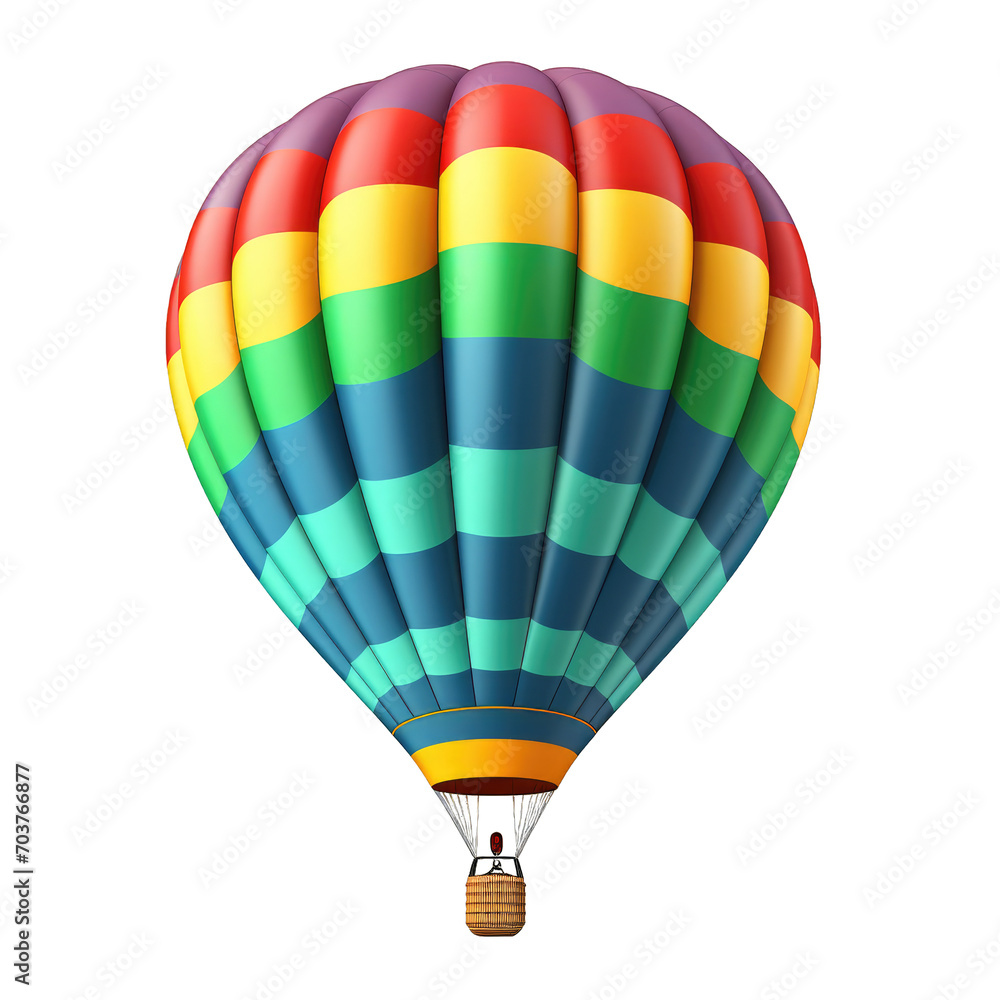 Fototapeta premium Multicolored Hot air balloon isolated on a cut out PNG transparent background