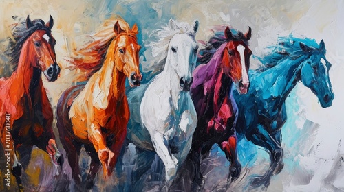 Illustration paintings seven horses of successful unique wall paintings