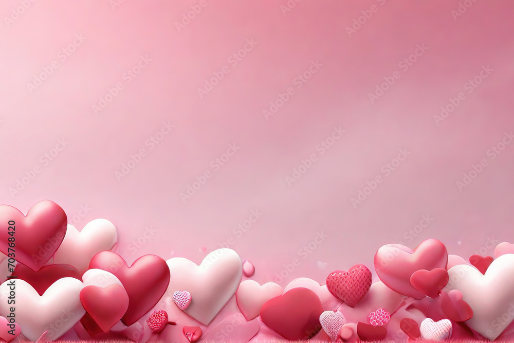 Pure Valentine's day background, pink and red hearts on a pink background. A place for text, the concept of Valentine's day, weddings