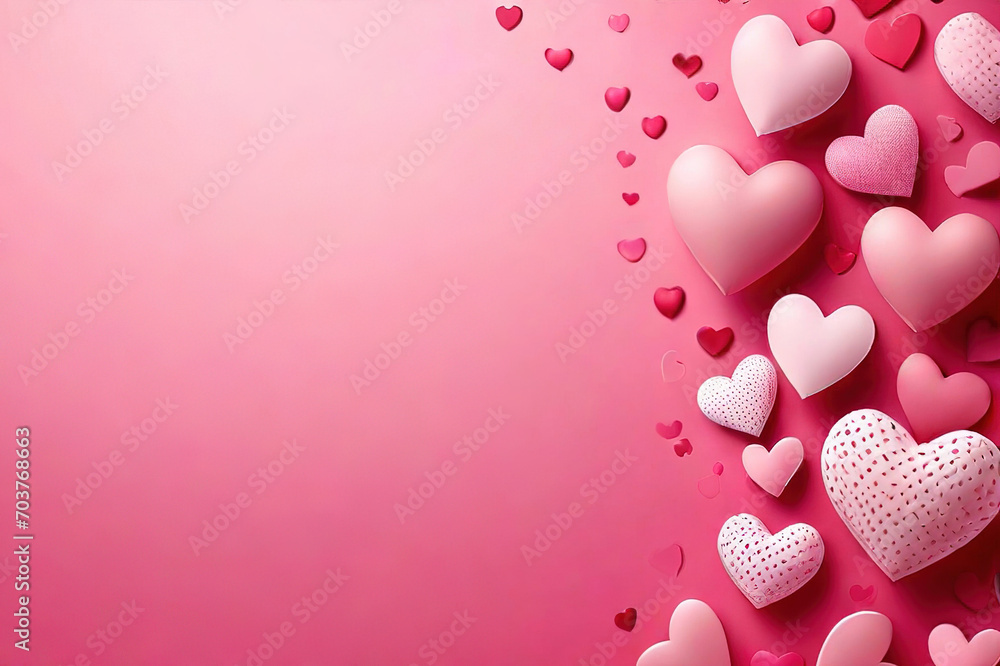 Pure Valentine's day background, pink and red hearts on a pink background. A place for text, the concept of Valentine's day, weddings Pure Valentine's day background, pink and red hearts on a pink background. A place for text, the concept of Valentine's day, weddings