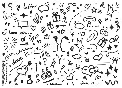 set of different love doodle illustration
