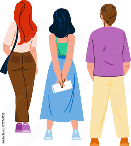 crowd queue line vector. back wait, stand big, person store crowd queue line character. people flat cartoon illustration