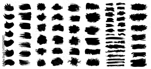Set of black paint  ink brush strokes  brushes  lines. Dirty artistic design elements  boxes  frames for text. Vector illustration.
