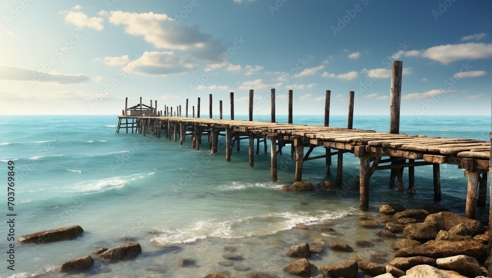 a long wooden pier extending into the ocean
