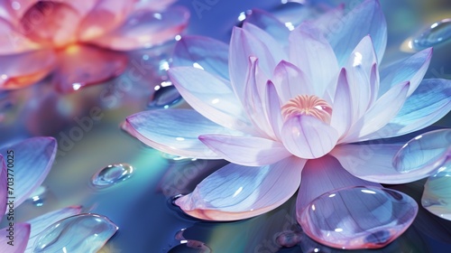 Close view of a wavy lotus leaf  tranquil water droplets rest  forming calming patterns that mirror the gentle rhythm of rain