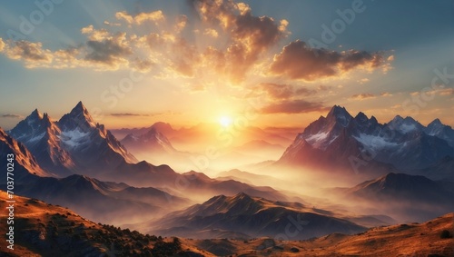 Majestic winter mountains at sunrise, with tranquil atmosphere  © noah