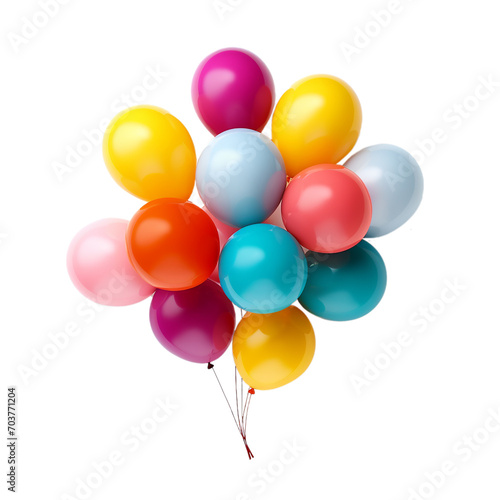 Bunch of Colorful Balloons of Blue, Orange, Red, Pink, Purple, Yellow and Green on Transparent Background Created with Generative AI Technology