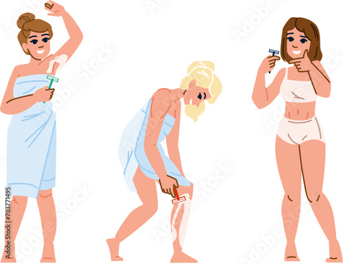 skin shaving woman vector. shave blade, women hair, mature girl skin shaving woman character. people flat cartoon illustration