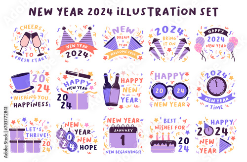 Happy New Year 2024 Illustration Set
