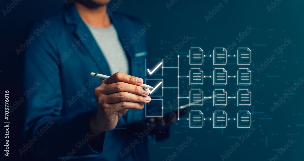 Checklist document quality management. security document information business login file folder, management cybersecurity technology, concept digital security corporate database professional company.