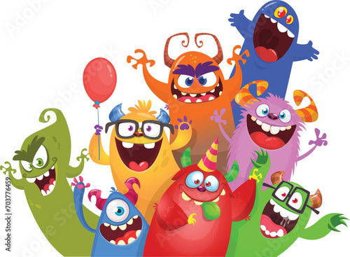 Cute cartoon Monsters. Vector set of cartoon monsters: ghost, goblin, bigfoot yeti, troll and alien. Halloween characters isolated (ID: 703776459)