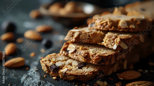 Homemade oatmeal cookies with nuts and raisins, selective focus