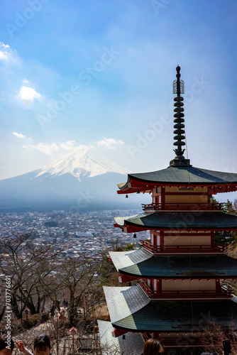  Traditional Japanese Pagoda with the Backdrop of Mount Fuji