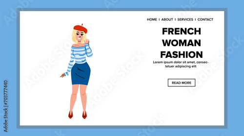 girl french woman fashion vector. style paris, lady handbag, beret shopping girl french woman fashion web flat cartoon illustration