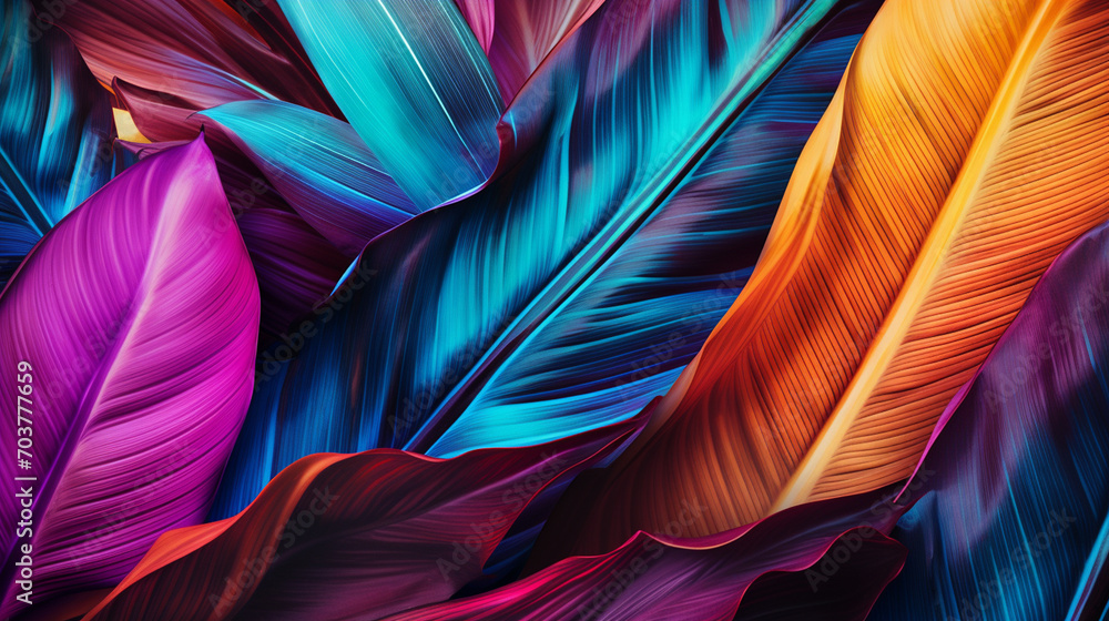 Fototapeta premium colorful leaves, exotic tropical leaves, multi-colored.Generative AI