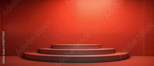 Minimalist Red Display Podium : Three-tiered red stage on a red wall
