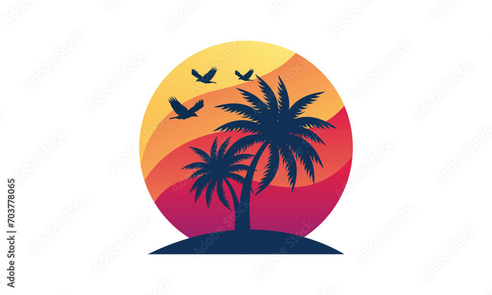 sunset background with palm trees