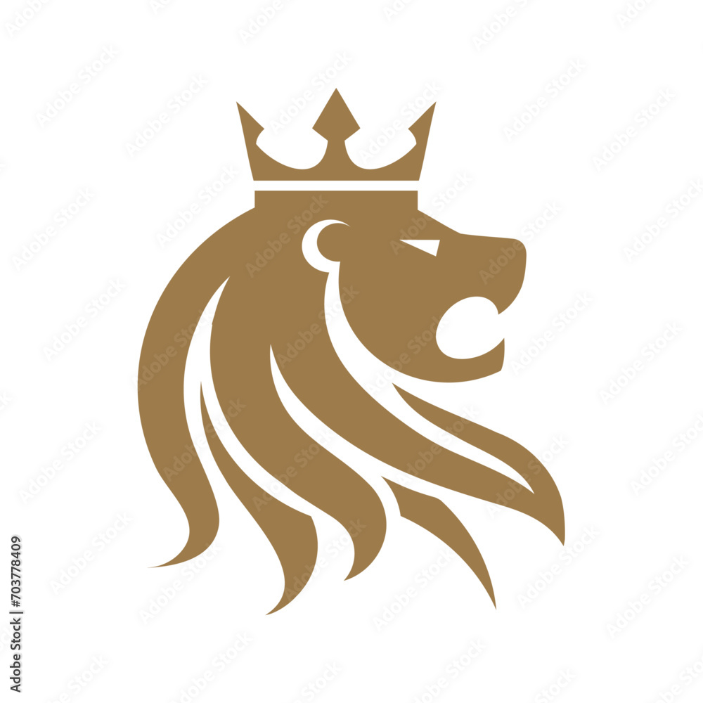 Simple vector illustration of lion head with crown
