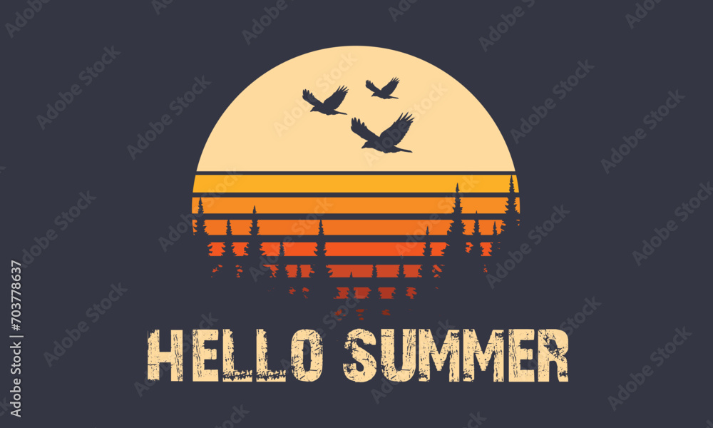 Hello summer vector logo design, summer  mountain logo design