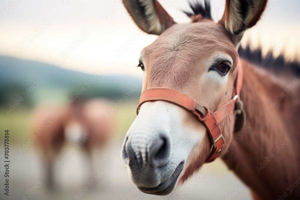 Obraz premium close-up of donkeys head with alert ears