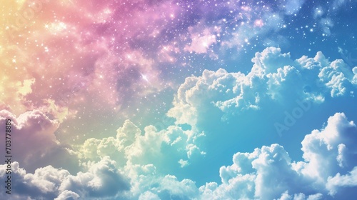 Dream cute fantasy sky rainbow glitter background material photo