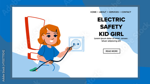 baby electric safety kid girl vector. danger plug, toddler shock, hazard accident baby electric safety kid girl web flat cartoon illustration