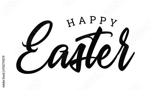 Happy Easter black linear lettering with swooshes. Hand drawn elegant modern vector calligraphy. 