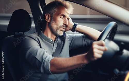 Drowsy driver driving drunk driving man Dozing off from not getting enough rest