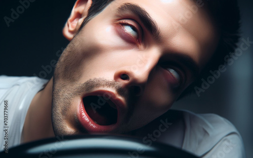 drunk driving man Dozing off from not getting enough rest Drowsy driver driving photo