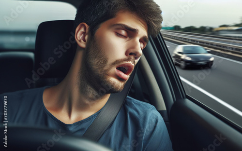 drunk driving man Dozing off from not getting enough rest Drowsy driver driving photo