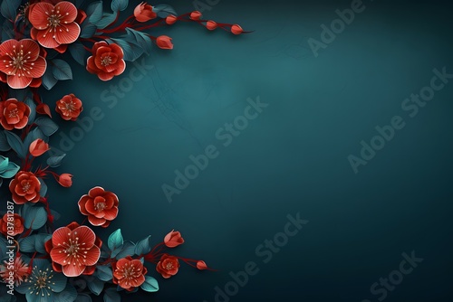 Elegant Red Floral Border on Deep Blue