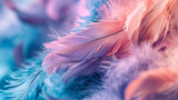 Delicate feather patterns in soft hues of pink, violet, and blue, creating a whimsical and ethereal background with a touch of delicacy.