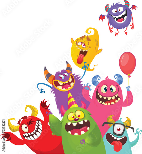 Cute cartoon Monsters. Vector set of cartoon monsters: ghost, goblin, bigfoot yeti, troll and alien. Halloween characters isolated (ID: 703782271)