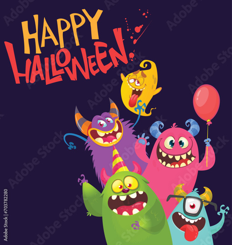 Fototapeta Naklejka Na Ścianę i Meble -  Сartoon monsters characters set. Illustration of happy scary smiling alien creatures for Halloween party. Package, poster or greeting invitation design. Vector