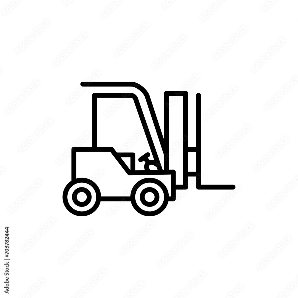 Forklift line icon. Industrial lift icon in black and white color.