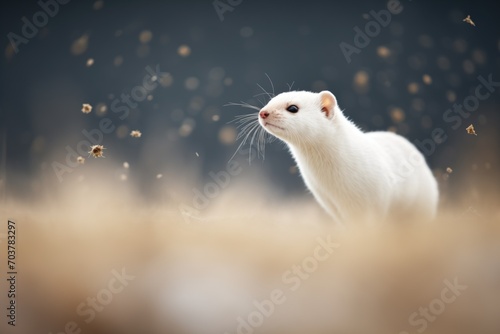 ermine in mid-hunt focus, snow dust flying