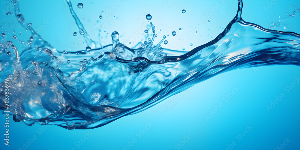 Fresh water splash drop bubble clean sea ocean, Blue Bottled Isotonic Energy Drink is a hydrolyzed sport beverage that helps with body hydration.  - obrazy, fototapety, plakaty 