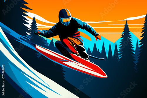 Wakeboarder hitting a rail. vektor illustation