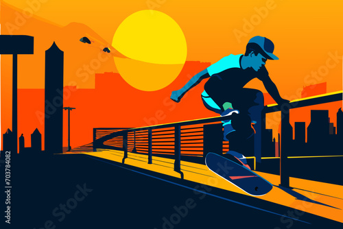 Skateboarder grinding on a rail. vektor illustation