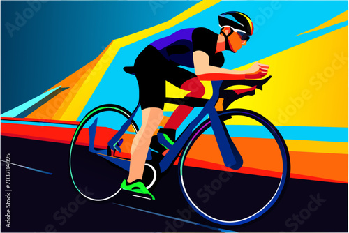 Triathlete crossing the finish line. vektor illustation