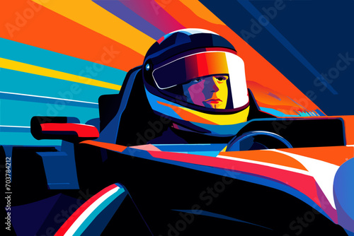 Racer's intense focus behind the wheel. vektor illustation