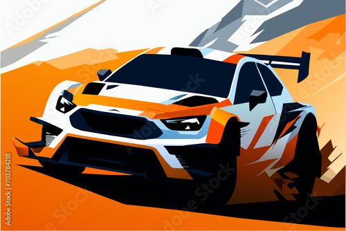 Rally car kicking up dust. vektor illustation