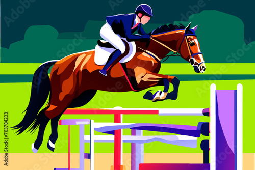 Equestrian jumping over hurdles. vektor illustation