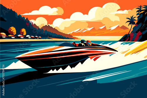 Speedboat racing on the water. vektor illustation